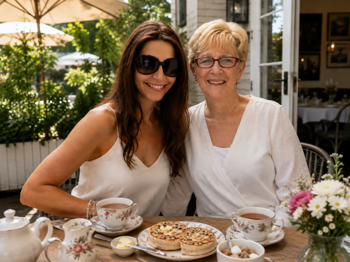 Bibi and her mother having tea together in England