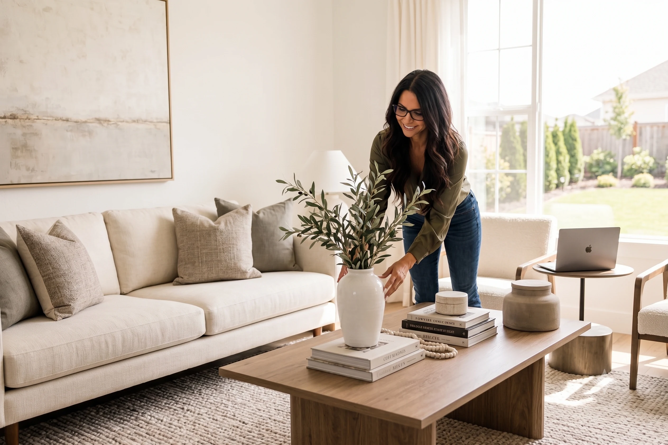 Bibi Carrington styling a living room before a home goes on the market
